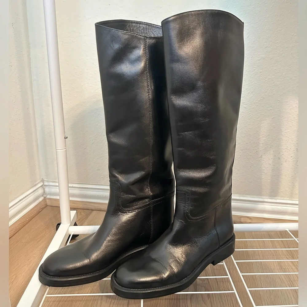 Massimo Dutti Black Leather Riding Boots - Picture 2 of 10